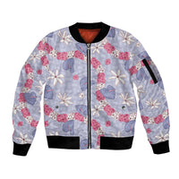 Hawaii Anthurium Tiare Pikake Lei Sleeve Zip Bomber Jacket Poni Lauhala Art Pattern