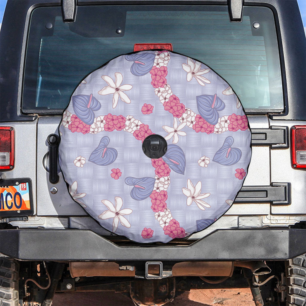 Hawaii Anthurium Tiare Pikake Lei Spare Tire Cover Poni Lauhala Art Pattern