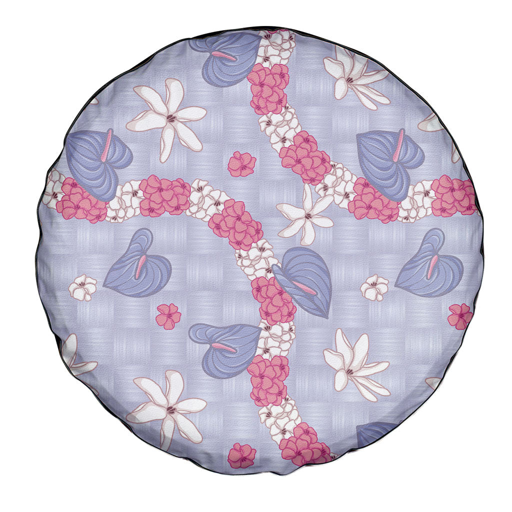 Hawaii Anthurium Tiare Pikake Lei Spare Tire Cover Poni Lauhala Art Pattern