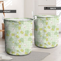 Hawaii Anthurium Tiare Pikake Lei Laundry Basket Sage Green Lauhala Art Pattern