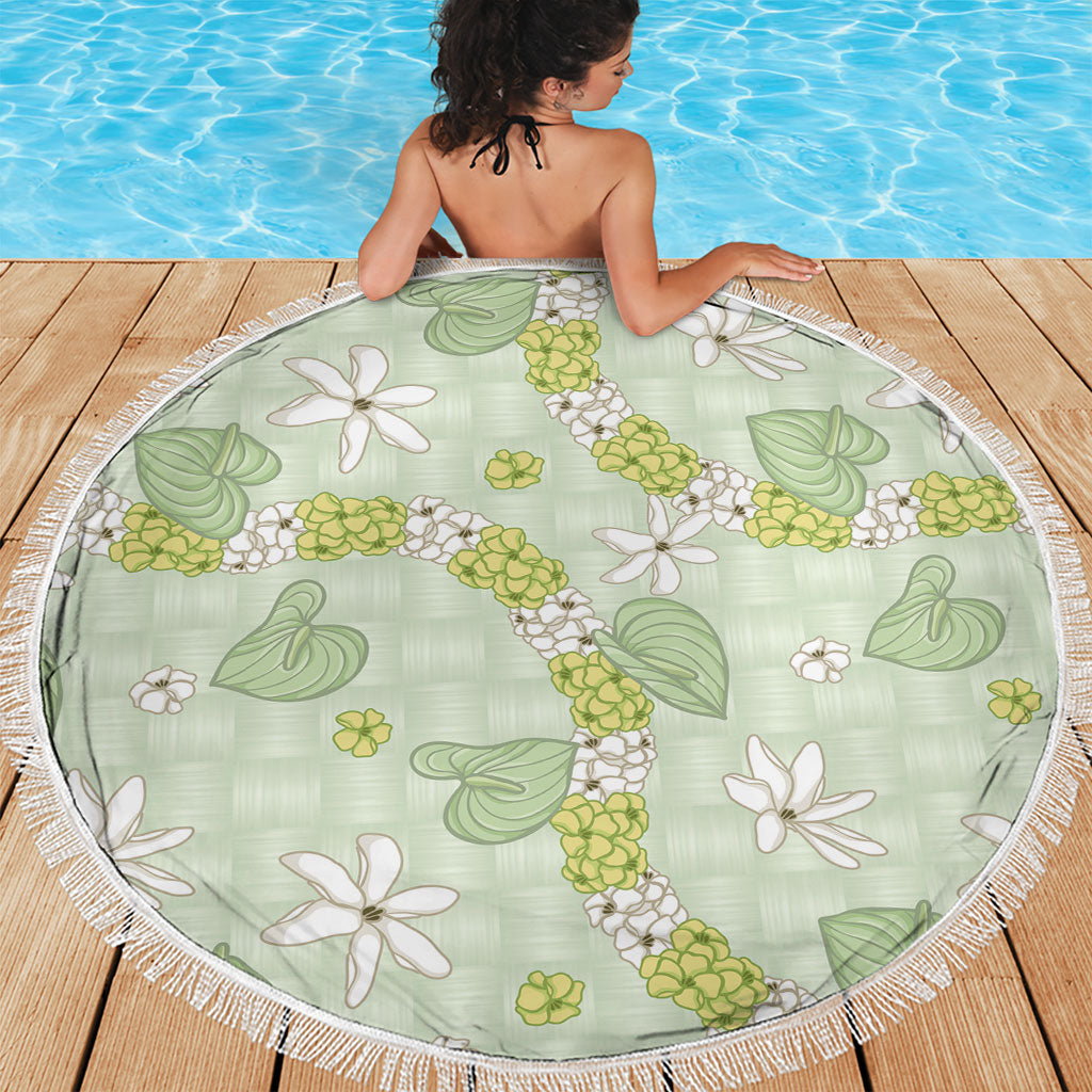 Hawaii Anthurium Tiare Pikake Lei Beach Blanket Sage Green Lauhala Art Pattern