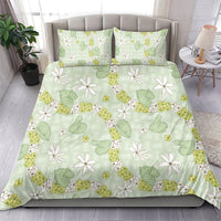 Hawaii Anthurium Tiare Pikake Lei Bedding Set Sage Green Lauhala Art Pattern