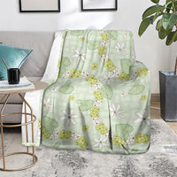 Hawaii Anthurium Tiare Pikake Lei Blanket Sage Green Lauhala Art Pattern
