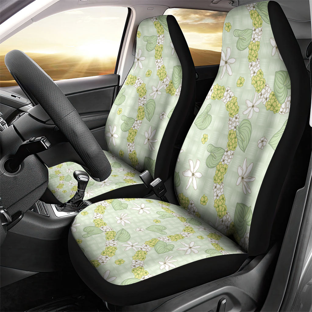 Hawaii Anthurium Tiare Pikake Lei Car Seat Cover Sage Green Lauhala Art Pattern