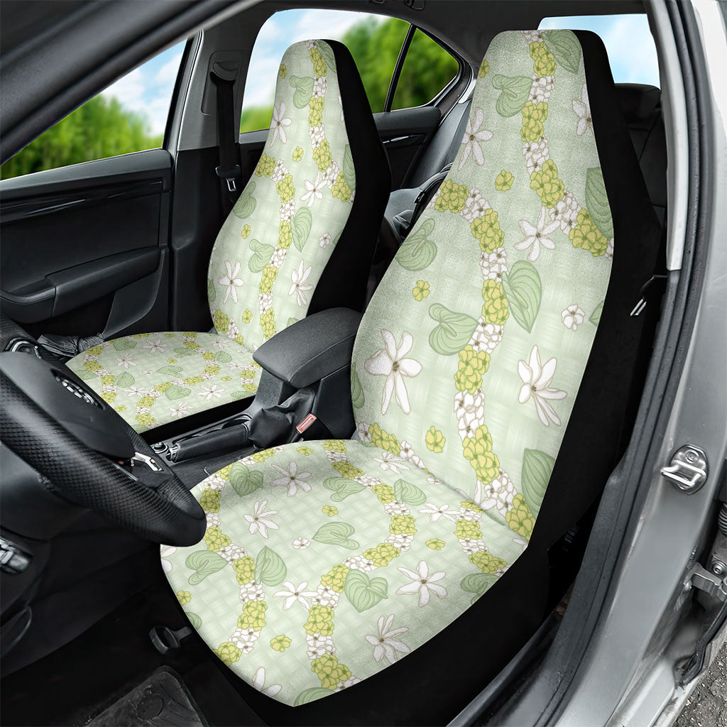 Hawaii Anthurium Tiare Pikake Lei Car Seat Cover Sage Green Lauhala Art Pattern
