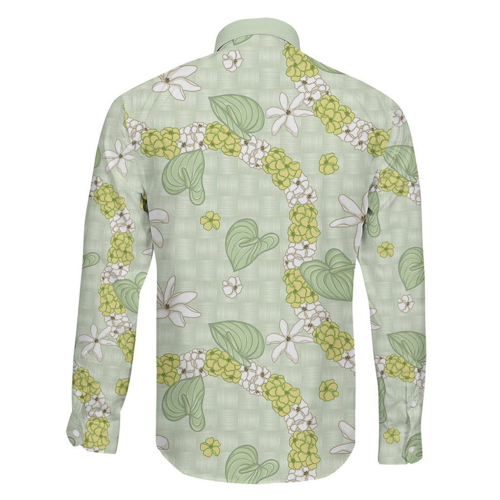 Hawaii Anthurium Tiare Pikake Lei Family Matching Mermaid Dress and Hawaiian Shirt Sage Green Lauhala Art Pattern LT01 - Polynesian Pride