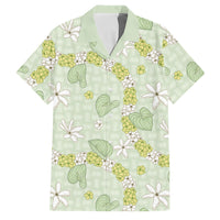 Hawaii Anthurium Tiare Pikake Lei Family Matching Off Shoulder Maxi Dress and Hawaiian Shirt Sage Green Lauhala Art Pattern LT01 Dad's Shirt - Short Sleeve Green - Polynesian Pride