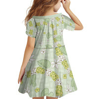 Hawaii Anthurium Tiare Pikake Lei Family Matching Off Shoulder Short Dress and Hawaiian Shirt Sage Green Lauhala Art Pattern LT01 - Polynesian Pride