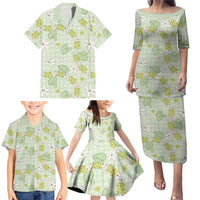 Hawaii Anthurium Tiare Pikake Lei Family Matching Puletasi and Hawaiian Shirt Sage Green Lauhala Art Pattern LT01 - Polynesian Pride