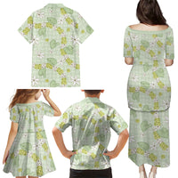 Hawaii Anthurium Tiare Pikake Lei Family Matching Puletasi and Hawaiian Shirt Sage Green Lauhala Art Pattern LT01 - Polynesian Pride