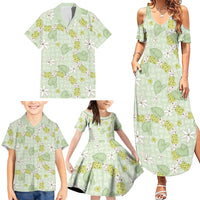 Hawaii Anthurium Tiare Pikake Lei Family Matching Summer Maxi Dress and Hawaiian Shirt Sage Green Lauhala Art Pattern LT01 - Polynesian Pride