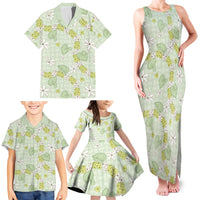 Hawaii Anthurium Tiare Pikake Lei Family Matching Tank Maxi Dress and Hawaiian Shirt Sage Green Lauhala Art Pattern LT01 - Polynesian Pride