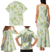 Hawaii Anthurium Tiare Pikake Lei Family Matching Tank Maxi Dress and Hawaiian Shirt Sage Green Lauhala Art Pattern LT01 - Polynesian Pride