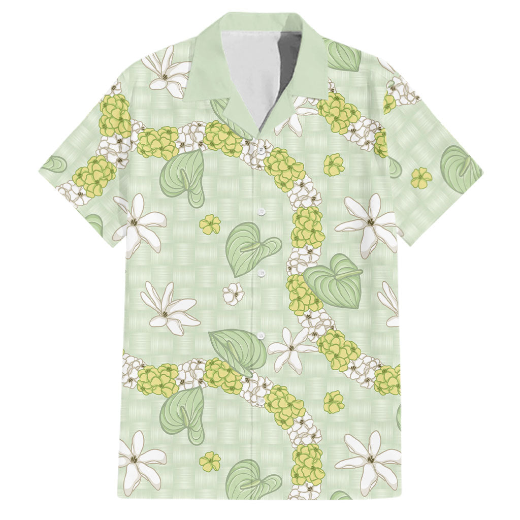 Hawaii Anthurium Tiare Pikake Lei Family Matching Tank Maxi Dress and Hawaiian Shirt Sage Green Lauhala Art Pattern LT01 Dad's Shirt - Short Sleeve Green - Polynesian Pride