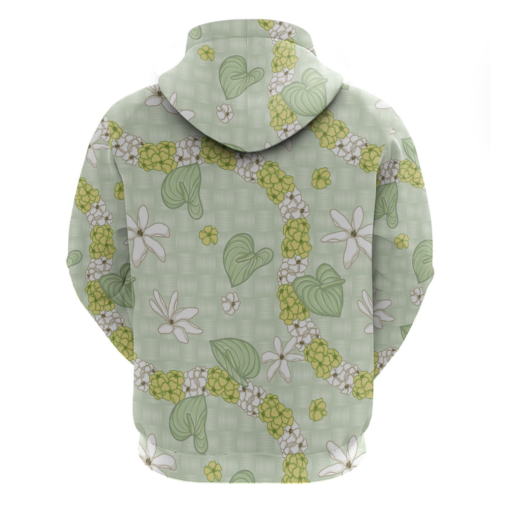 Hawaii Anthurium Tiare Pikake Lei Hoodie Sage Green Lauhala Art Pattern LT01 - Polynesian Pride