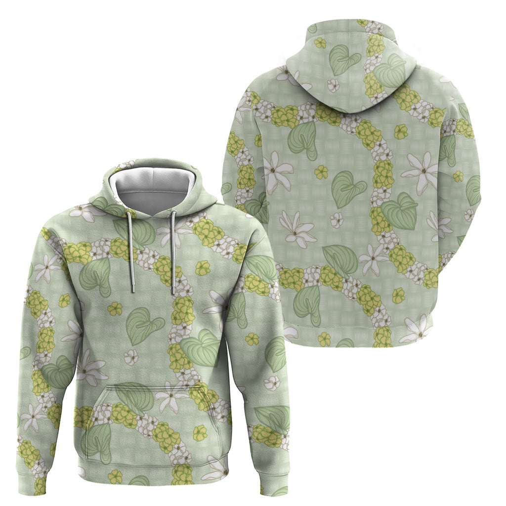 Hawaii Anthurium Tiare Pikake Lei Hoodie Sage Green Lauhala Art Pattern LT01 - Polynesian Pride