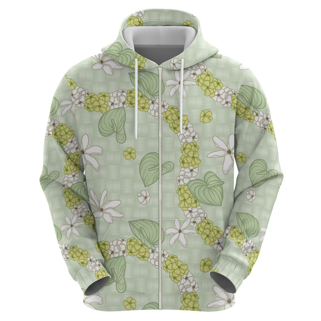 Hawaii Anthurium Tiare Pikake Lei Hoodie Sage Green Lauhala Art Pattern LT01 - Polynesian Pride