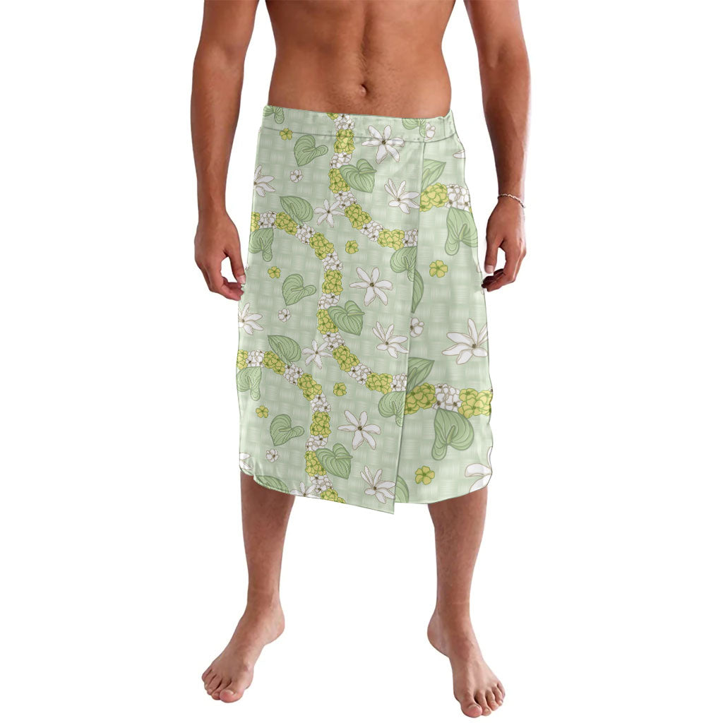 Hawaii Anthurium Tiare Pikake Lei Lavalava Sage Green Lauhala Art Pattern