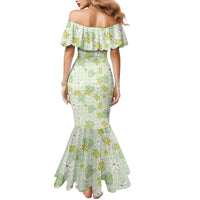 Hawaii Anthurium Tiare Pikake Lei Mermaid Dress Sage Green Lauhala Art Pattern LT01 - Polynesian Pride