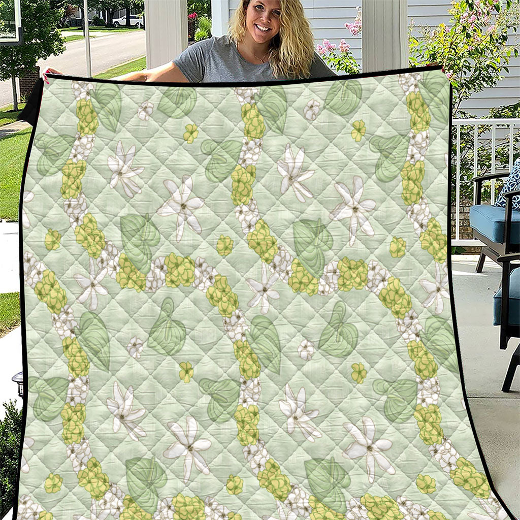 Hawaii Anthurium Tiare Pikake Lei Quilt Sage Green Lauhala Art Pattern
