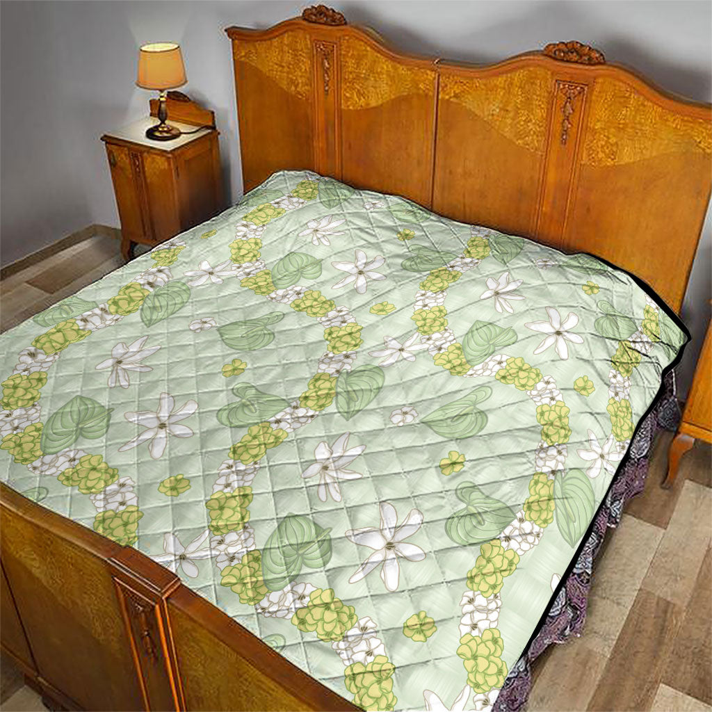Hawaii Anthurium Tiare Pikake Lei Quilt Sage Green Lauhala Art Pattern