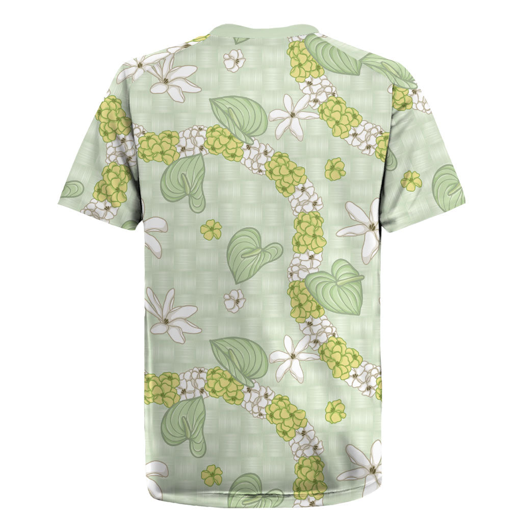 Hawaii Anthurium Tiare Pikake Lei Rugby Jersey Sage Green Lauhala Art Pattern