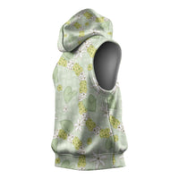 Hawaii Anthurium Tiare Pikake Lei Sleeveless Hoodie Sage Green Lauhala Art Pattern LT01 - Polynesian Pride