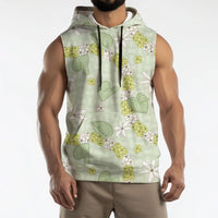 Hawaii Anthurium Tiare Pikake Lei Sleeveless Hoodie Sage Green Lauhala Art Pattern LT01 - Polynesian Pride