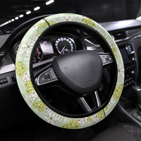 Hawaii Anthurium Tiare Pikake Lei Steering Wheel Cover Sage Green Lauhala Art Pattern LT01 Universal Fit Green - Polynesian Pride