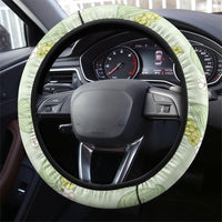 Hawaii Anthurium Tiare Pikake Lei Steering Wheel Cover Sage Green Lauhala Art Pattern LT01 - Polynesian Pride