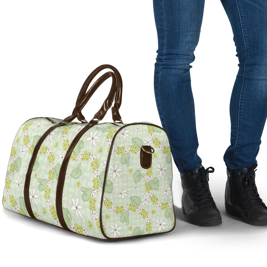 Hawaii Anthurium Tiare Pikake Lei Travel Bag Sage Green Lauhala Art Pattern