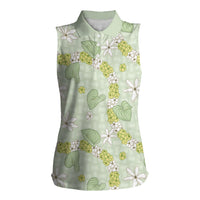 Hawaii Anthurium Tiare Pikake Lei Women Sleeveless Polo Shirt Sage Green Lauhala Art Pattern