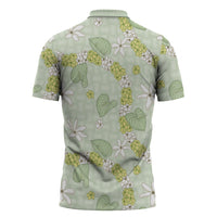 Hawaii Anthurium Tiare Pikake Lei Zipper Polo Shirt Sage Green Lauhala Art Pattern