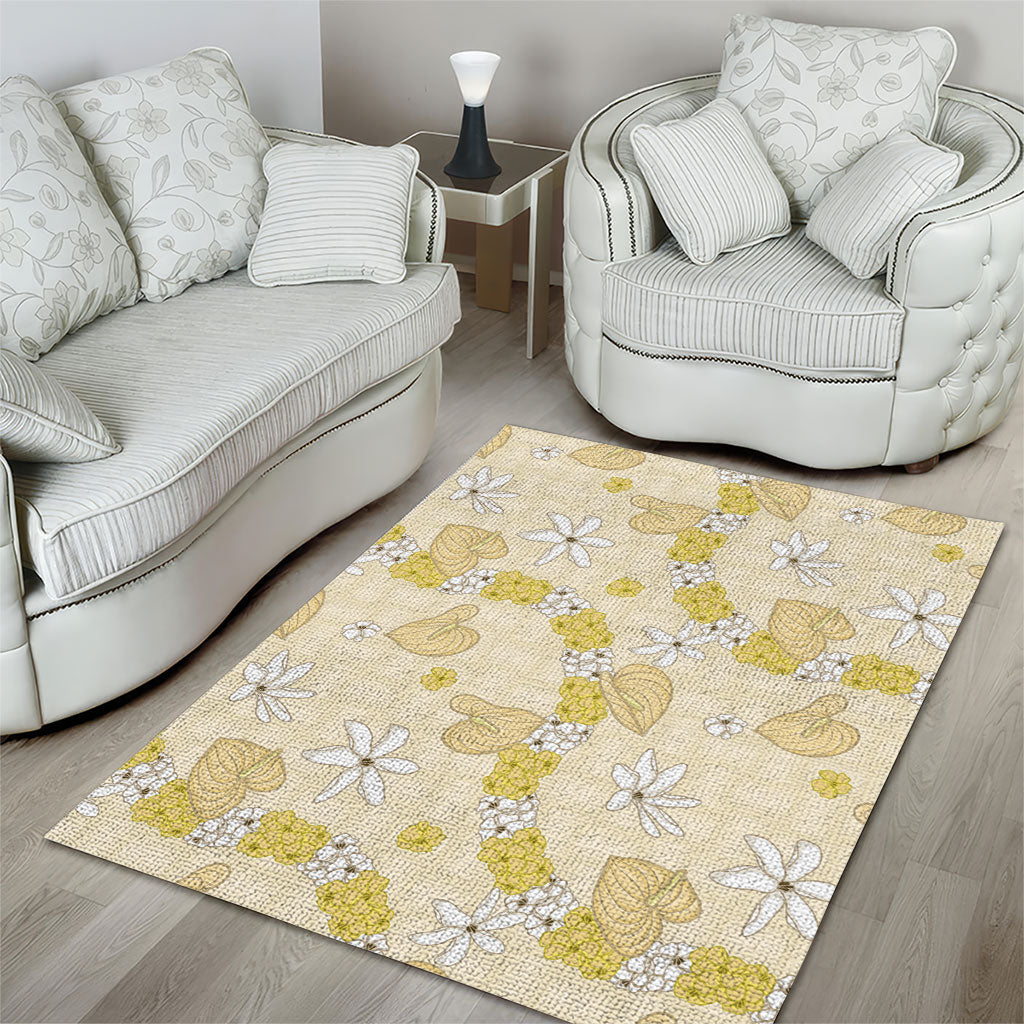 Hawaii Anthurium Tiare Pikake Lei Area Rug Melemele Lauhala Art Pattern