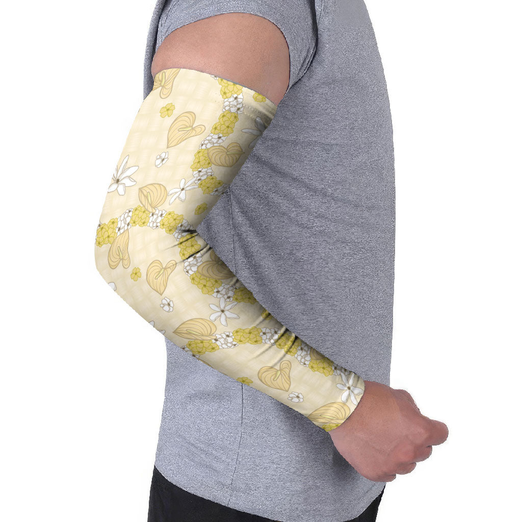 Hawaii Anthurium Tiare Pikake Lei Arm Sleeves Melemele Lauhala Art Pattern