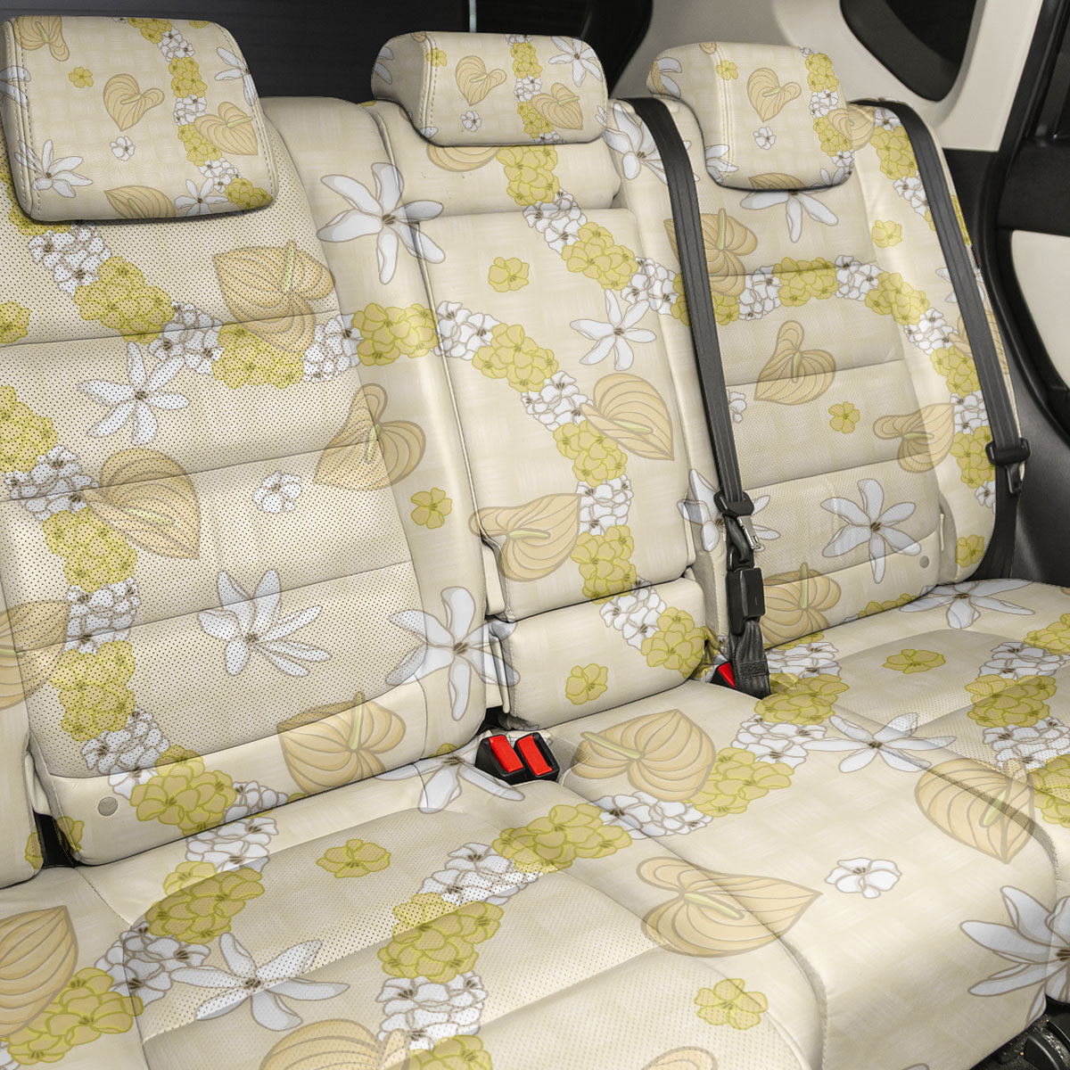 Hawaii Anthurium Tiare Pikake Lei Back Car Seat Cover Melemele Lauhala Art Pattern