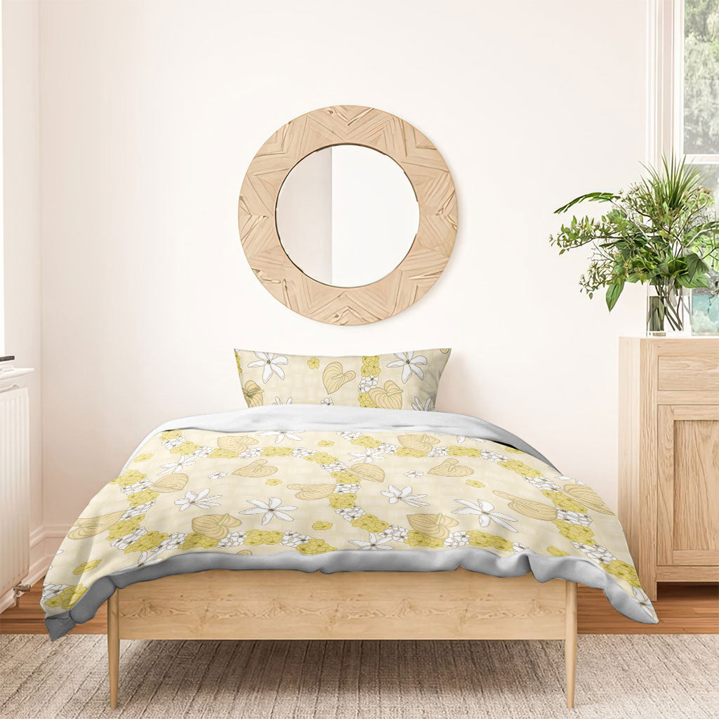 Hawaii Anthurium Tiare Pikake Lei Bedding Set Melemele Lauhala Art Pattern