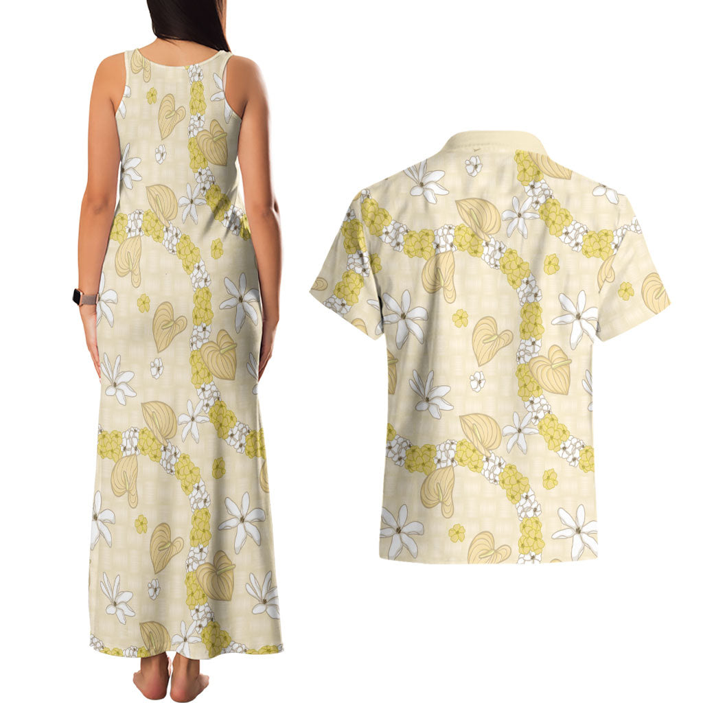 Hawaii Anthurium Tiare Pikake Lei Couples Matching Tank Maxi Dress and Hawaiian Shirt Melemele Lauhala Art Pattern LT01 - Polynesian Pride