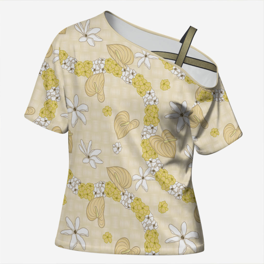 Hawaii Anthurium Tiare Pikake Lei Cross Shoulder Shirt Melemele Lauhala Art Pattern