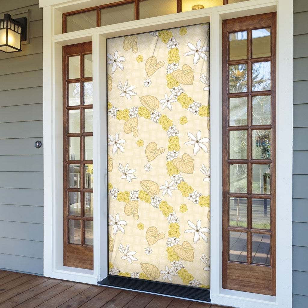 Hawaii Anthurium Tiare Pikake Lei Door Cover Melemele Lauhala Art Pattern