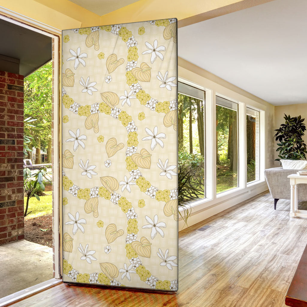 Hawaii Anthurium Tiare Pikake Lei Door Cover Melemele Lauhala Art Pattern