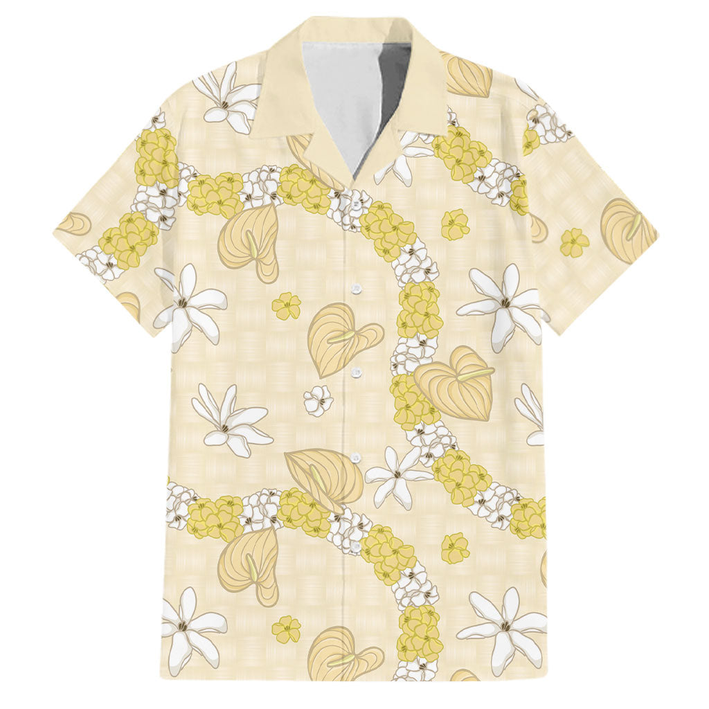 Hawaii Anthurium Tiare Pikake Lei Family Matching Long Sleeve Bodycon Dress and Hawaiian Shirt Melemele Lauhala Art Pattern LT01 Dad's Shirt - Short Sleeve Yellow - Polynesian Pride