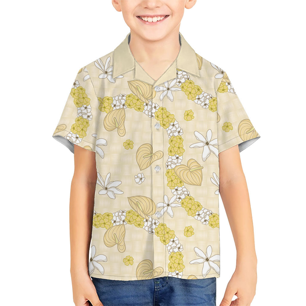 Hawaii Anthurium Tiare Pikake Lei Family Matching Mermaid Dress and Hawaiian Shirt Melemele Lauhala Art Pattern LT01 Son's Shirt Yellow - Polynesian Pride