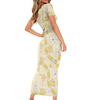 Hawaii Anthurium Tiare Pikake Lei Family Matching Short Sleeve Bodycon Dress and Hawaiian Shirt Melemele Lauhala Art Pattern LT01 - Polynesian Pride