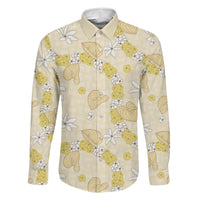 Hawaii Anthurium Tiare Pikake Lei Family Matching Summer Maxi Dress and Hawaiian Shirt Melemele Lauhala Art Pattern LT01 Dad's Shirt - Long Sleeve Yellow - Polynesian Pride