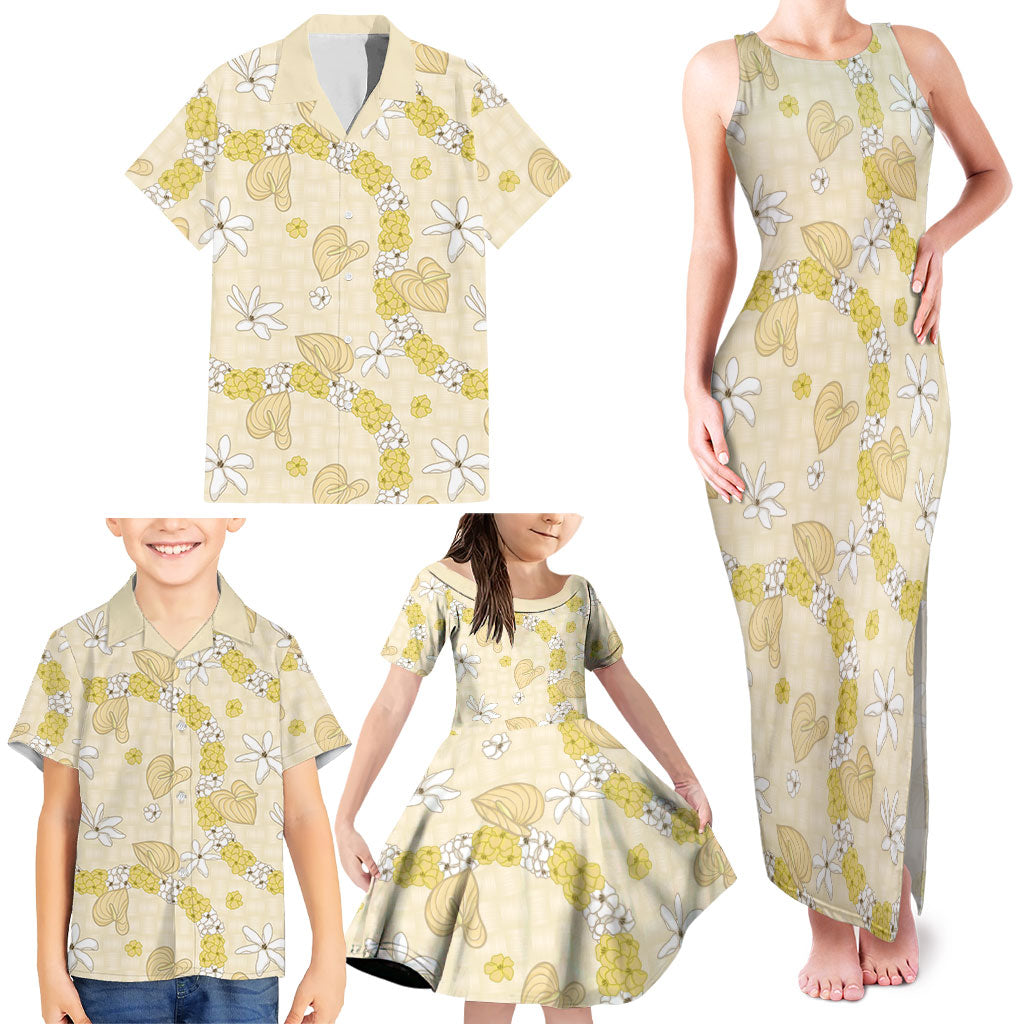 Hawaii Anthurium Tiare Pikake Lei Family Matching Tank Maxi Dress and Hawaiian Shirt Melemele Lauhala Art Pattern LT01 - Polynesian Pride