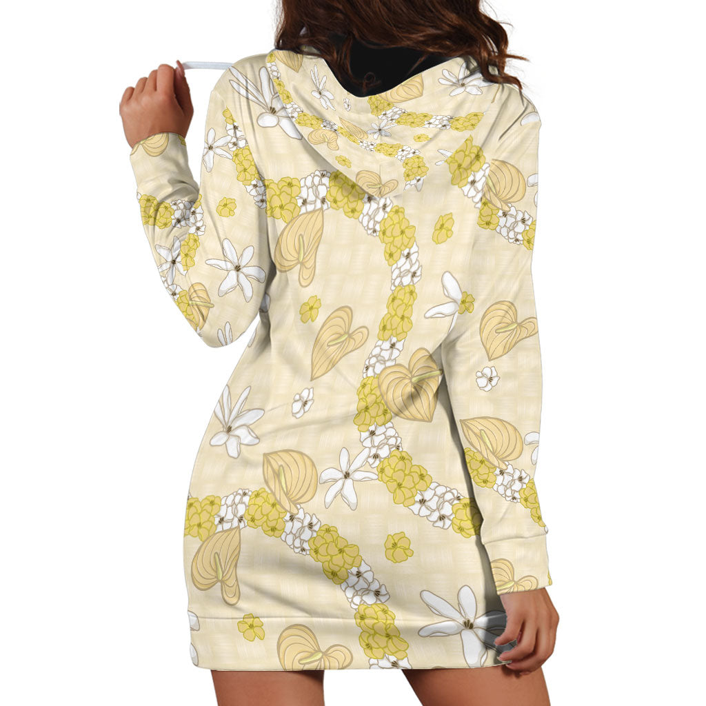 Hawaii Anthurium Tiare Pikake Lei Hoodie Dress Melemele Lauhala Art Pattern