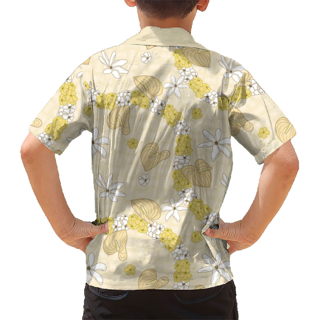 Hawaii Anthurium Tiare Pikake Lei Kid Hawaiian Shirt Melemele Lauhala Art Pattern