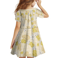 Hawaii Anthurium Tiare Pikake Lei Kid Short Sleeve Dress Melemele Lauhala Art Pattern LT01 - Polynesian Pride