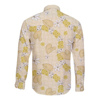 Hawaii Anthurium Tiare Pikake Lei Long Sleeve Button Shirt Melemele Lauhala Art Pattern